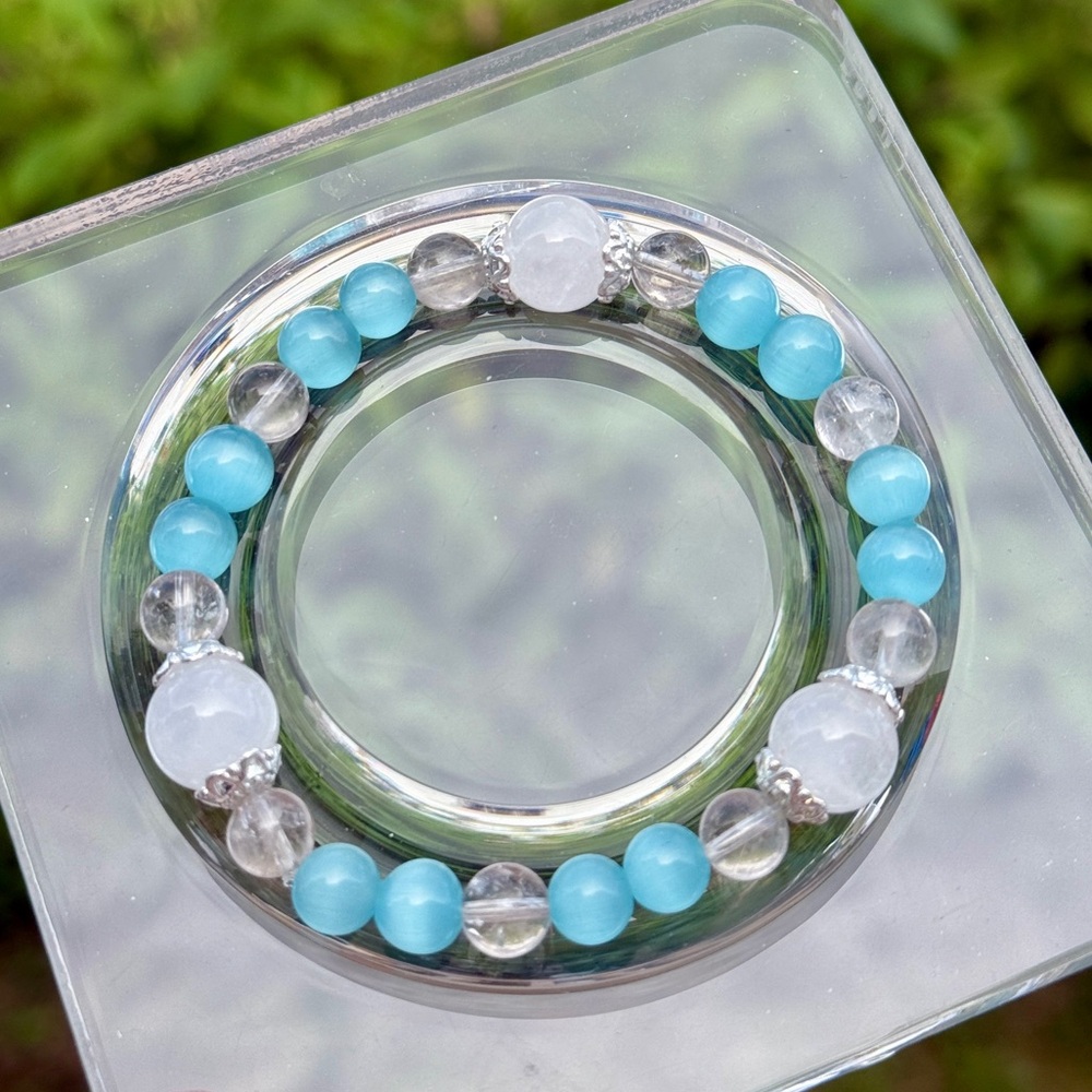 Handmade Blue Cat's Eye Healing Crystal Bracelet Jewelry Design Gift